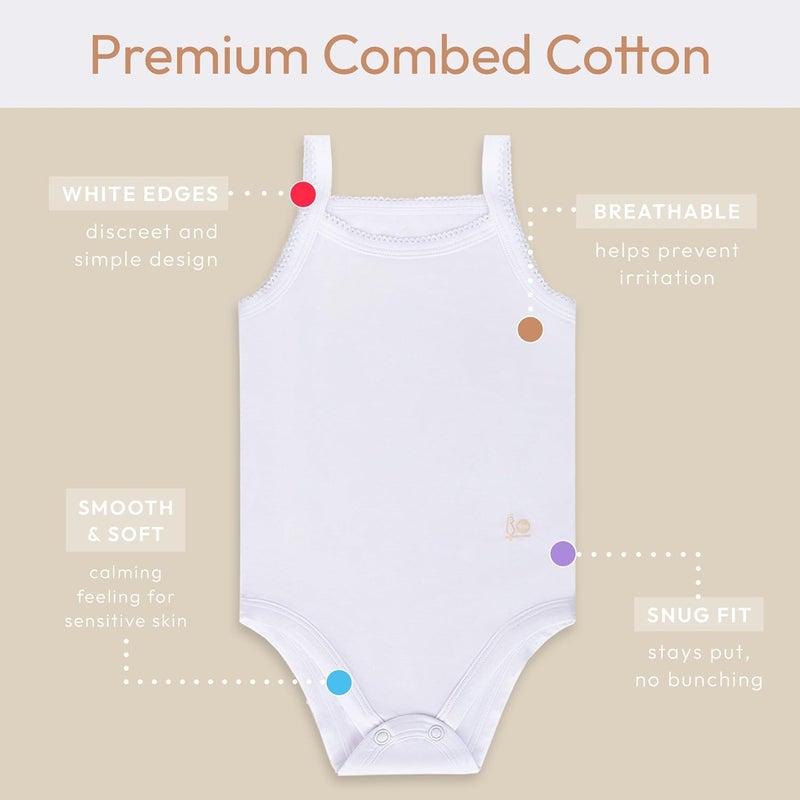 Feathers Tank Top Baby Girl Undershirts - Super Soft Cotton One-Piece Toddler Bodysuit (4 Pack) (White) - Image 3